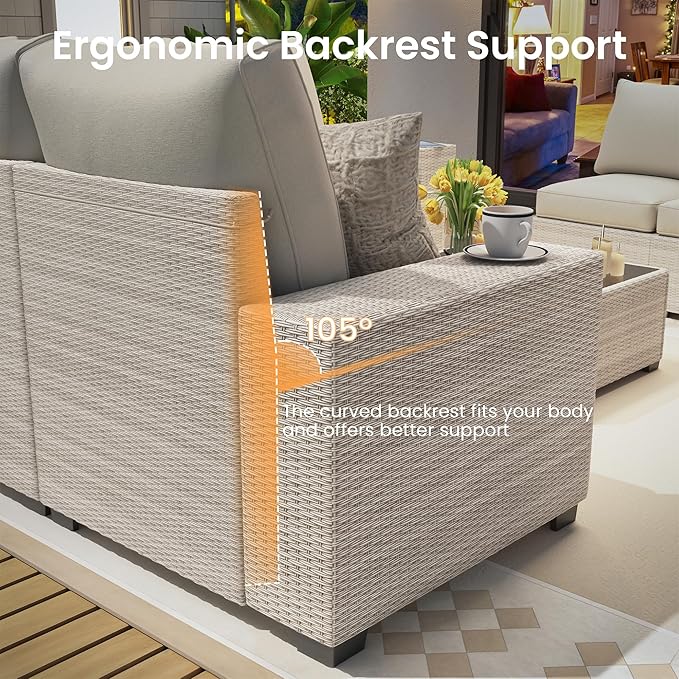 9 Piece Outdoor Patio Furniture Set with 28'' Fire Pit Table, Outdoor Sectional Furniture, Rattan & Wicker Modern Modular Conversation Set Sofa Couch W/Water Resistant Thick Cushions, Peacockblue