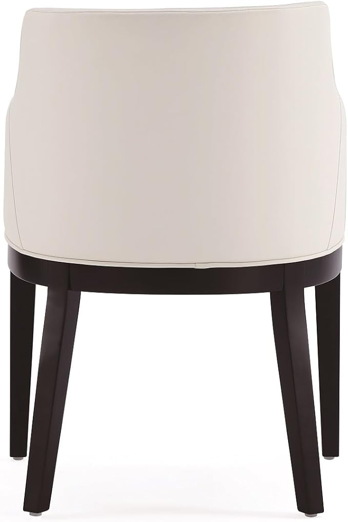 Manhattan Comfort Gansevoort Modern Faux Leather Dining Chair with Arms, Leatherette Upholstery on Solid Beech Wood Frame, Accent Furniture for Kitchen Table or Office, Set of 1, Cream