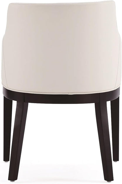 Manhattan Comfort Gansevoort Modern Faux Leather Dining Chair with Arms, Leatherette Upholstery on Solid Beech Wood Frame, Accent Furniture for Kitchen Table or Office, Set of 1, Cream