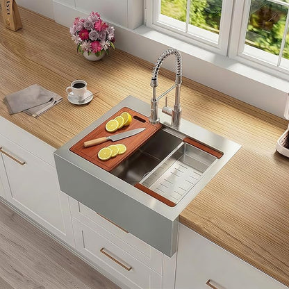 28 Inch Farmhouse Sink, 16 Gauge 304 Stainless Steel Farm Sinks, Drop In Topmount Single Bowl Workstation Sink with all Accessories, 28" x 22" x 10" Deep Kitchen Sink