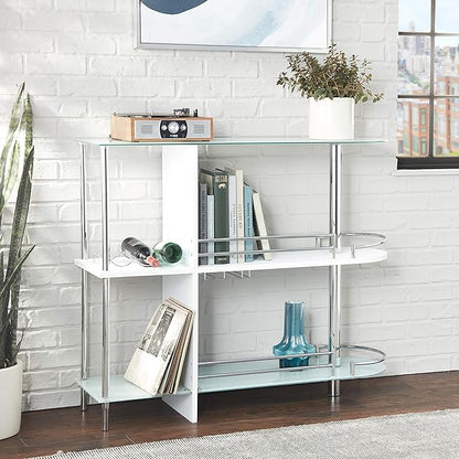 Kings Brand Furniture Bar Table with Two Tempered Glass Shelves, White
