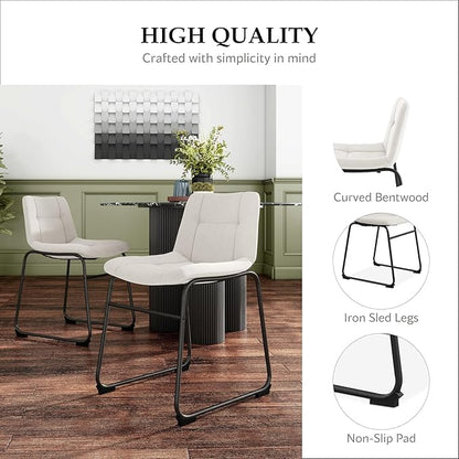 Furniture of America Veradis Modern Bentwood Dining Chairs Set of 2, Chenille Fabric Stool with Back and Metal Frame, Comfortable Upholstered Seating for Kitchen, Living Room, White, 30 inch