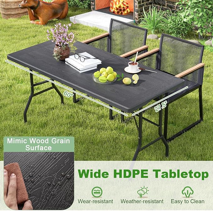 Goplus 5ft Folding Table, Indoor Outdoor Foldable Plastic Folding Tables, Heavy-Duty Rectangular Fold Up Table w/Handle, Portable Utility Card Table for Picnic, Party, Dining, Camping, Beach, Black
