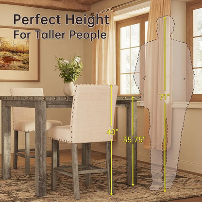 42 inch Counter Height Dining Table for 4-6 People, Farmhouse Dining Table with Rubberwood Leg, Rustic Square Bar Table for Dining Room, Kitchen Island