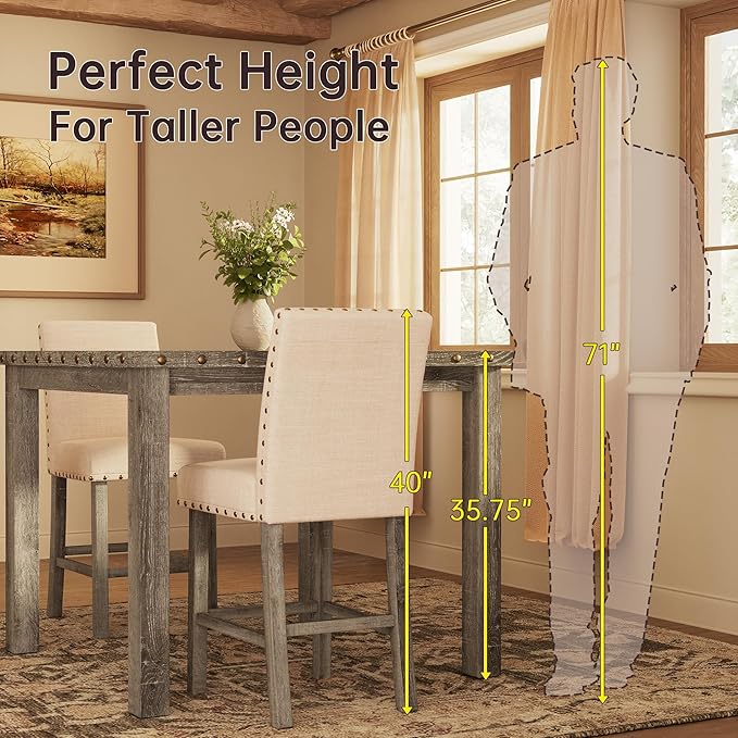 Counter Height Dining Table Set for 4,Farmhouse Dining Table Set for 4,Square Bar Kitchen Dining Table with 4 Bar Stools,High Dining Table and Chairs for Dining Room, Kitchen