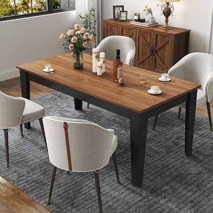ODC 71" to 106" Extendable Dining Table, Expandable Large Kitchen Table Seats 6-10 People, Space-Saving Woodgrain Dining Room Table & Home Office Conference Desk, Walnut and Black