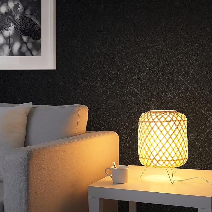 Safiyya 17.3" X 118" Peel and Stick Wallpaper Black Silk Contact Paper Textured Wall Paper Peel and Stick Modern Solid Color Wallpaper for Bathroom Vinyl Rolls