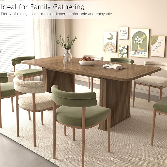 Modern Farmhouse Expandable Dining Table for 8-10 People, 78.74" Extendable Dining Table with Wood Strip Base, Large Rectangular Expandable Kitchen Dining Room Table for Dinner Party, Gathering, Brown