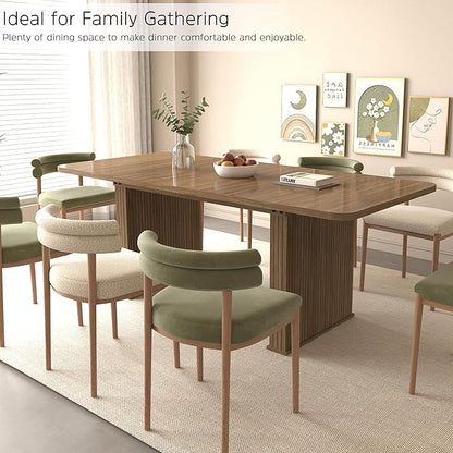 Modern Farmhouse Expandable Dining Table for 8-10 People, 78.74" Extendable Dining Table with Wood Strip Base, Large Rectangular Expandable Kitchen Dining Room Table for Dinner Party, Gathering, Brown