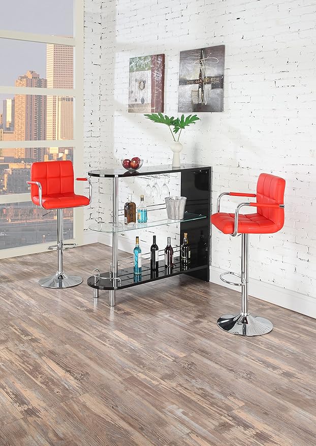 Modern Dining Chairs Set of 2 Adjustable Height Kitchen Island Stools with Sturdy Natural Construction, Comfortable Seat for Versatile Use - Stylish Simple Design,Red-Fabric-Contempor