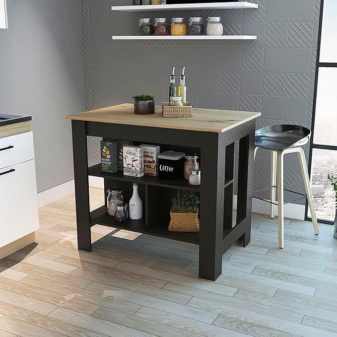 GOWE 3-Shelf Kitchen Island Wenge and Light Oak