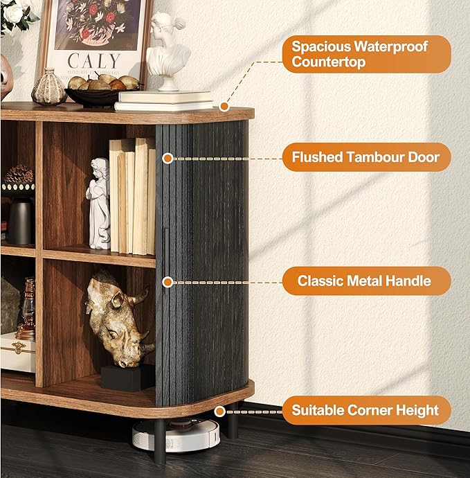 UNIQUITE Fluted Sideboard Buffet Cabinet, 31''W Storage Cabinet with Sliding Door, Coffee Bar Buffet Cabinet for Living Room, Kitchen, Entryway, Black