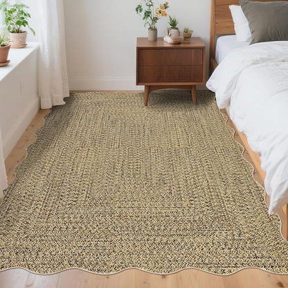 Imitation Braided Collection-Print 4x6 Bedroom Washable Area Rug Dining Room Throw Carpet with Non Slip Rubber Backing, Farmhouse Soft Low Pile Rustic Accent Rug for Living Room Home Decor