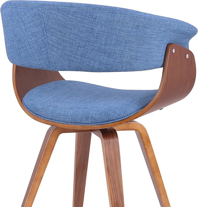 Armen Living Summer Mid-Century Chair in Blue Fabric with Walnut Wood Finish - Set of 4