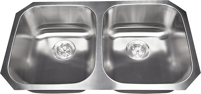 MSI Undermount Stainless Steel 32 in. x 18 in. Double Bowl Kitchen Sink and Strainer