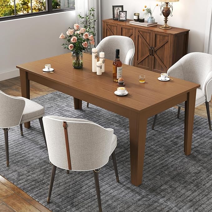 4-8 Person Extendable Dining Table, 106.5" Large Kitchen Table with 4 Legs, Modern Farmhouse Dining Tables for Dining Room Kitchen Living Room (Oak)