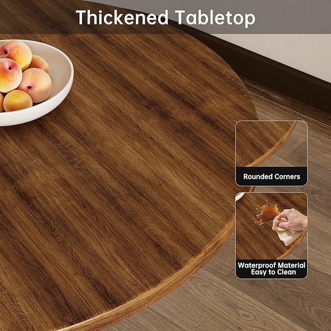 Round Dining Table 27.5" Circle Tulip Table with Wood Thickened Tabletop & Sturdy Metal Pedestal Mid Century Modern Farmhouse Kitchen Tables for 4 Small Places Living Room Cafe,Somber Walnut