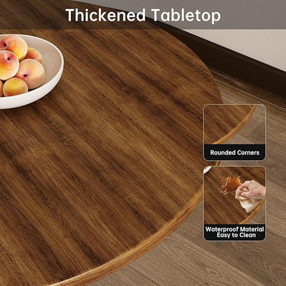 Round Dining Table 27.5" Circle Tulip Table with Wood Thickened Tabletop & Sturdy Metal Pedestal Mid Century Modern Farmhouse Kitchen Tables for 4 Small Places Living Room Cafe,Somber Walnut
