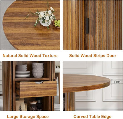 Garvee 47 Inch Round Dining Table for 4, Kitchen Table with 2-Layer Storage Shelf and a Drawer, Farmhouse Circle Dinner Table for Dining Room, Kitchen, Living Room (Table Only), Walnut