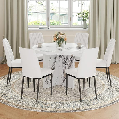 42" Solid MDF Island Table, Rustic Dining Table with Multi-Purpose, Farmhouse Dining Table with Modern Style for 4-6 Person Dining, White