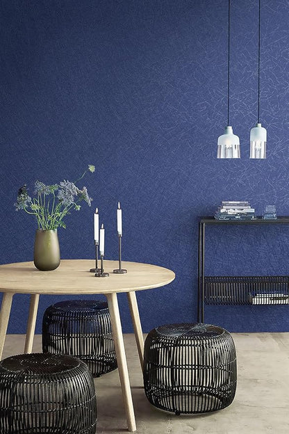 Safiyya Blue Silk Peel and Stick Wallpaper Textured Dark Blue Contact Paper Removable Wallpaper Silk Decorative Self Adhesive Wall Paper Vinyl Rolls 118"x 17.3"