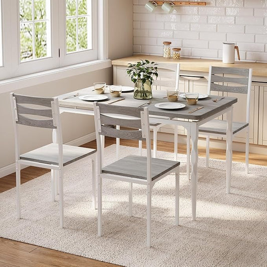 GarveeHome 5 Piece Dining Table Set, Industrial Style Dining Table and Chairs Set for 4, Kitchen Table Set for Dining Room Kitchen Apartment, Grey