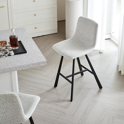 Textured Light Gray Fabric Bar Stool Upholstered Counter Height Chair with Sturdy Black Metal Legs for Kitchen Island, Home Bar, Dining Room (Single),2 Sets