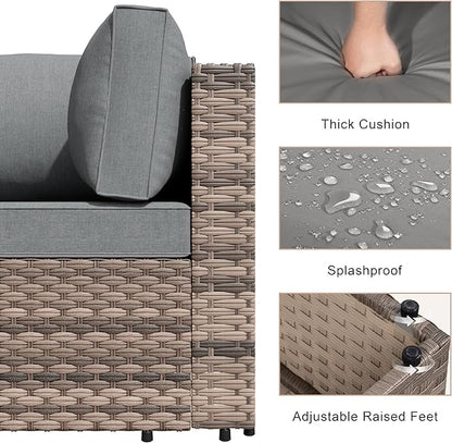 JAMFLY Patio Furniture Sets, 5-Piece Outdoor Patio Furniture with Thick Cushions, Wicker Outdoor Conversation Set Sectional Sofa for Backyard, Poolside, Garden(Grey Cushion)