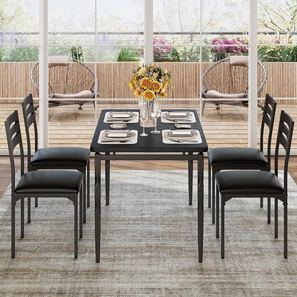 GarveeHome 5 Piece Dining Table Set, Industrial Style Dining Table and Chairs Set for 4, Kitchen Table Set for Dining Room Kitchen Apartment, Black