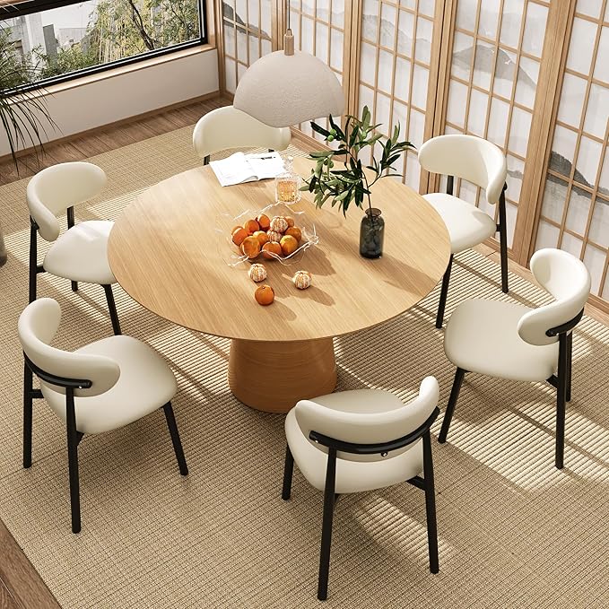 Kitchen Dining Chairs Set of 4 Modern Upholstered Leather Farmhouse Dining Room Chair with Metal Legs, Black/Beige