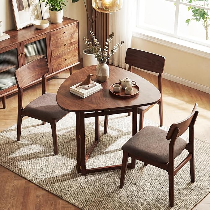 Giantex 31.5" Folding Dining Table for 2-3, Drop Leaf Kitchen Table with Triangular Top & Solid Rubber Wood Frame, Space-Saving Dinner Table for Dinette, Small Space, Restaurant, Walnut