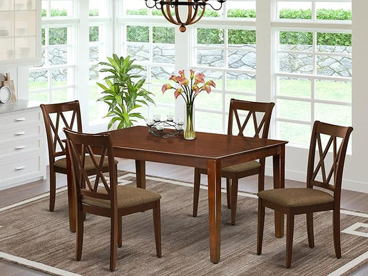 East West Furniture CACL5-MAH-C 5 Piece Dining Table Set for 4 Includes a Rectangle Kitchen Table and 4 Linen Fabric Upholstered Dinette Chairs, 36x60 Inch, Mahogany