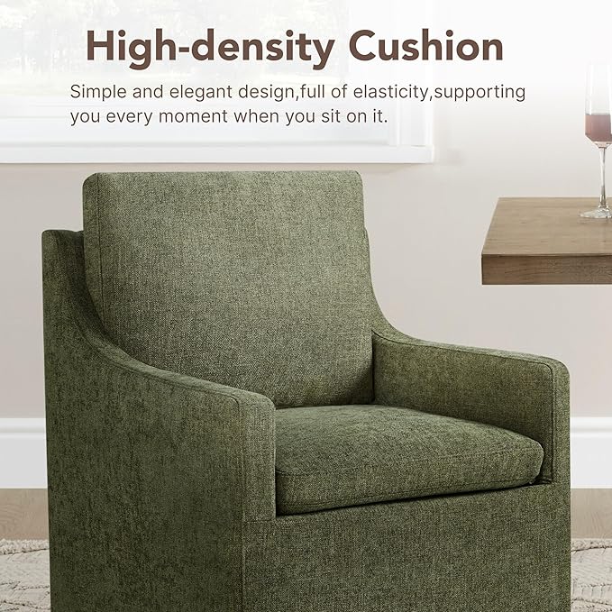 KISLOT Upholstered Dining Chairs Set of 1, Modern Dining Room Chairs with Casters & Washable Cover, Rolling Accent Chair with Hidden Storage for Kitchen, Farmhouse, Living Room, Green, 1 Box