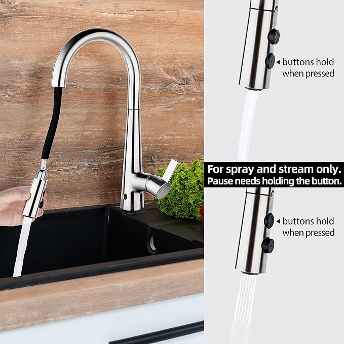 E8305xxxxx Touchless Faucets with Pull Down Sprayer, Motion Sensor Activated, 360 Degree Swivel, Brass Finish, 1.34-1.50 Inch Hole Diameter