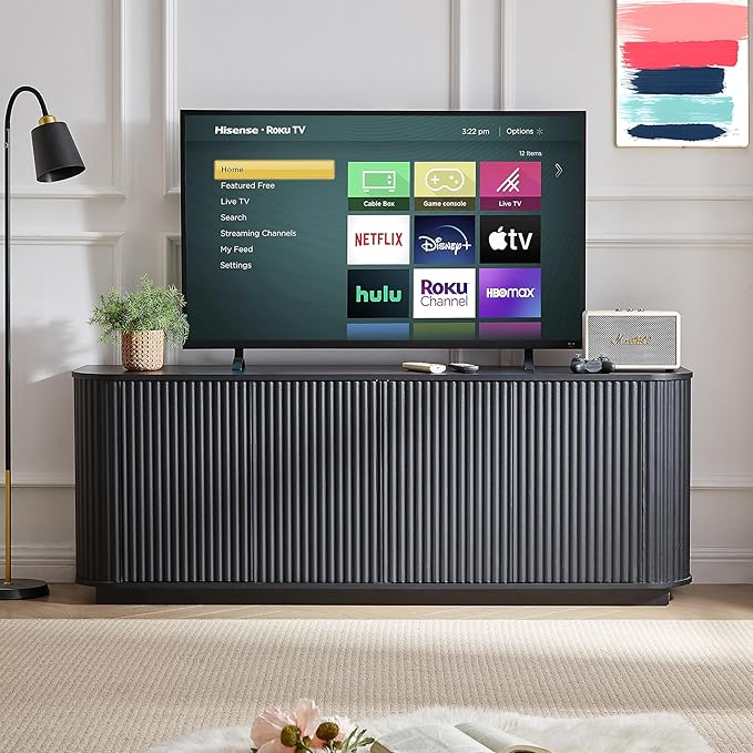 Ball & Cast 64" Buffet Cabinet with Storage Accent Sideboard Modern Credenza with Doors & Adjustable Shelves,Fluted Media Console TV Stand for Living Room,Black