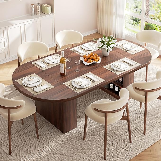 Jocoevol 78.7" Dining Table for 6 8 10, Modern Dining Room Table with Storage, Wood Kitchen Table with Heavy Duty Legs, Dinner Tables for Kitchen Dining Room (Walnut)