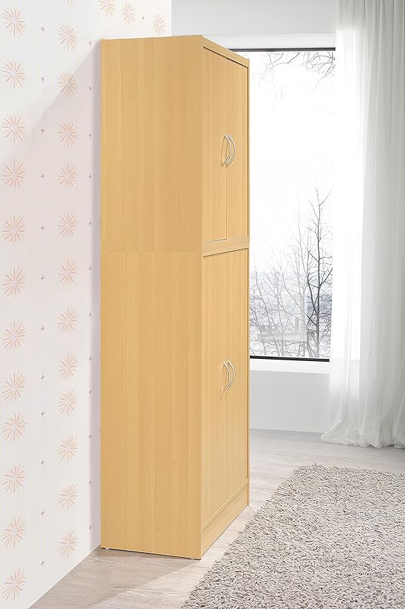 Hodedah 4 Door Kitchen Pantry with Four Shelves, Beech