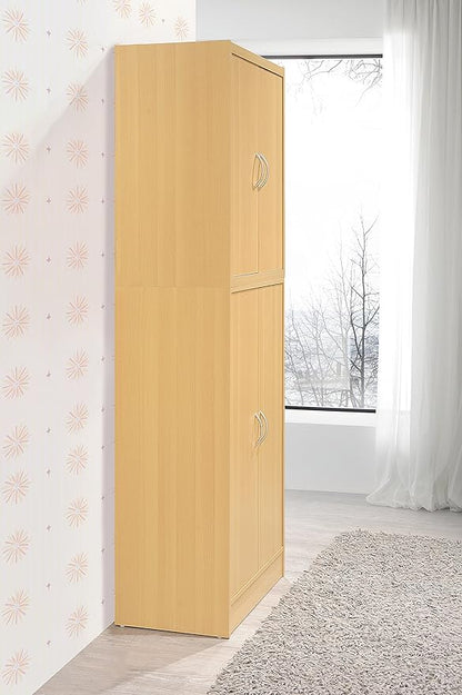 Hodedah 4 Door Kitchen Pantry with Four Shelves, Beech