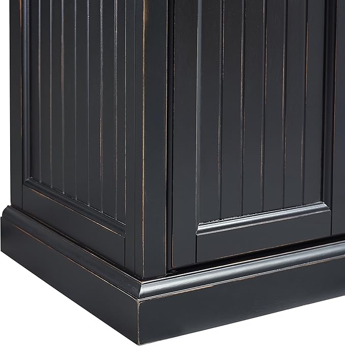 Crosley Furniture Seaside Coastal Pantry Storage Cabinet with Shelves, Kitchen, Dining, or Laundry Room, Distressed Black