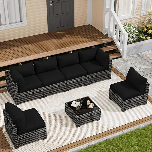 LOUVIXA 7 Piece Outdoor Patio Furniture Set, Outdoor Sectional Sofa, Wicker Rattan Patio Furniture, Patio Conversation Set with Coffee Table & Cushions