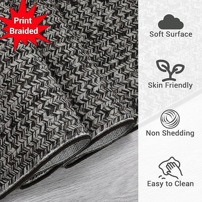 Washable Area Rug 10x13 Rug for Living Room Modern Rugs for Bedroom Imitation Braided Large Area Rug Non Slip Throw Rugs Stain Resistant Carpet for Nursery Dining Room 10'x13' Grey/Brown