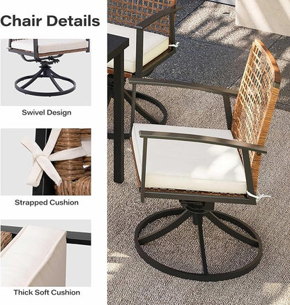 LAUSAINT HOME 7 Pieces Patio Dining Set, Outdoor Furniture Set of 6 Swivel Chairs with Soft Cushion and Iron Slats Table Top with Umbrella Hole, Conversation Set for Backyard