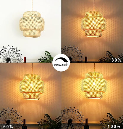 Plug in Pendant Light Rattan Hanging Lights with Plug in Cord Bamboo Hanging Lamp Dimmable,Handmade Woven Boho Wicker Basket Lamp Shade,Plug in Ceiling Light Fixture for Living Room Bedroom Kitchen