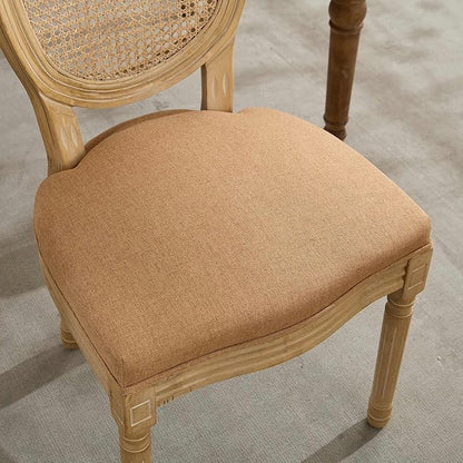 SoarFlash French Dining Chairs Set of 2, Vantage Dining Chair with Round Back, Wood Leg Farmhouse Country Rattan Dining Chair for Kitchen,Bedroom,Brown
