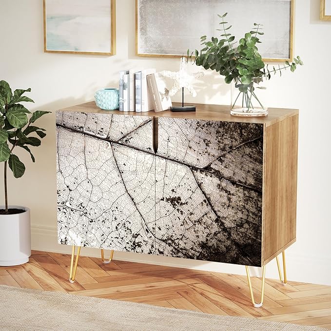 SIGNWIN Sideboard Buffet Cabinet, Kitchen Storage Cabinet with 2 Doors, Grunge Dark Forest Leaf Details, Cupboard Console Table for Dining Room - 35" L x 18" W x 29" H