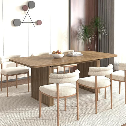 79" Extendable Island Table, Rustic Dining Table with Wooden Build, Farmhouse Dining Table with Double Pedestal for Family Gatherings, Beige Brown