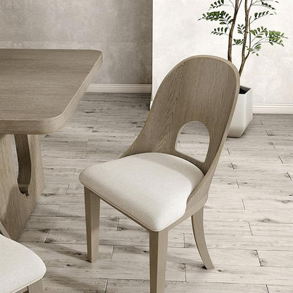 Furniture of America Selyra Modern Solid Wood Dining Chairs Set of 2 with Curved Wood Back, Comfortable Upholstered Seating for Dining Room, Home Kitchen, White Oak