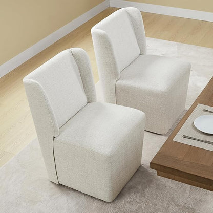 KISLOT Upholstered Dining Chairs Set of 1 with Casters, Wingback Modern Side Armless Deskchair with Rollers for Diningroom Bedroom Livingroom Reading Room, Linen Fabric