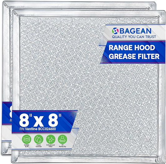 Bagean Stove Vent Filter 8x8 inch BCC024600 Compatible with Ventline Range Hood Filter Replacement for Kitchen Exhaust Fan - Aluminum Screen Blocks Grease & Filters Over Oven Air (2-Pack)