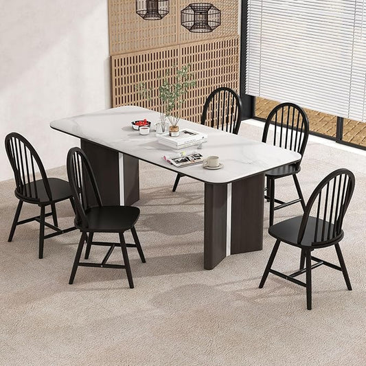 Safeplus 18" Oak Dining Chairs Set of 6, Wood Windsor Chair with Spindle Back for Country Farmhouse Kitchen Island